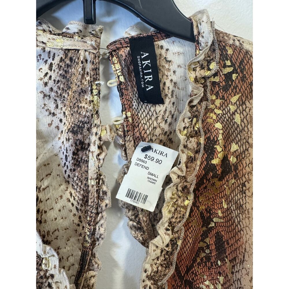 Akira Snake Print Tiered Ruffle Mini Dress Metallic Gold Shimmer Long Sleeve S - Picture 3 of 8